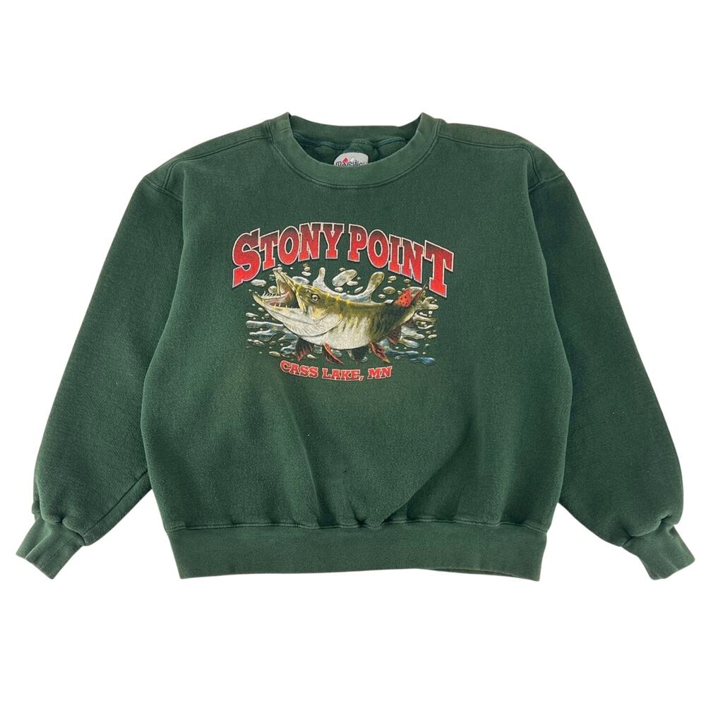 90s Vintage Fishing Crewneck Sweatshirt Stony Point Cass Lake Minnesota 1990s
